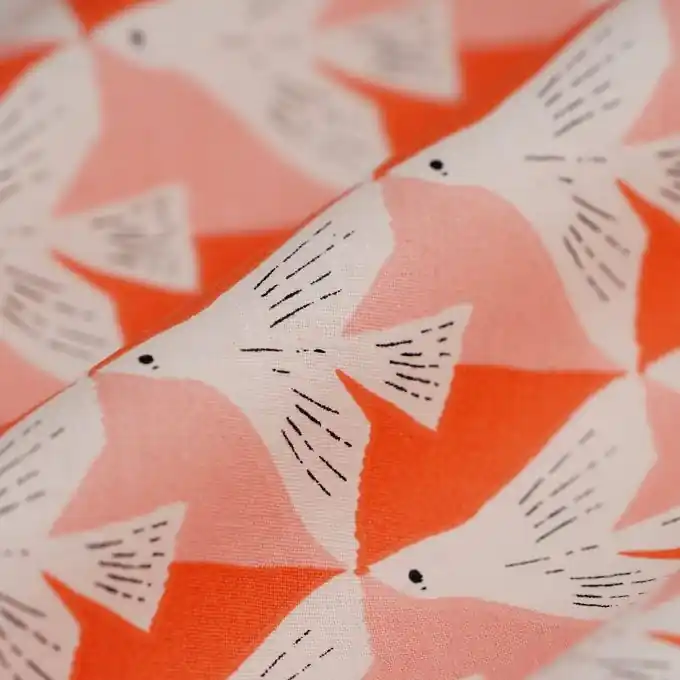 Bio-Cretonne Vögel rosa Sichere Zahlung