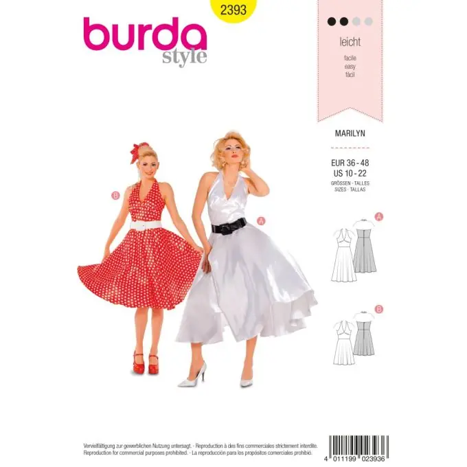 Top-Seller Burda Kostüm Marilyn – Einfaches Nählevel, 9 Sprachen