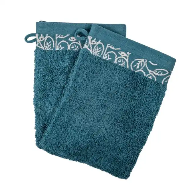 Set of 2 washcloths with leaf patterns in blue color Kracherpreis
