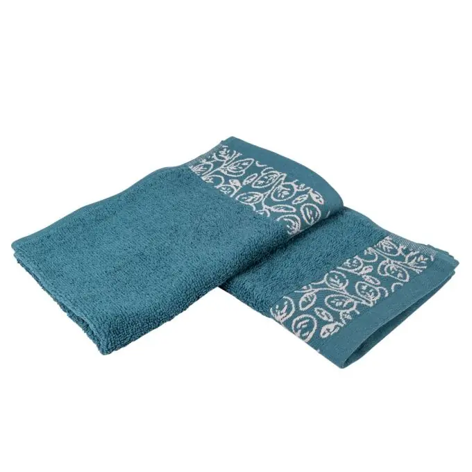 Set of 2 guest towels with leaf pattern in blue color Highlight