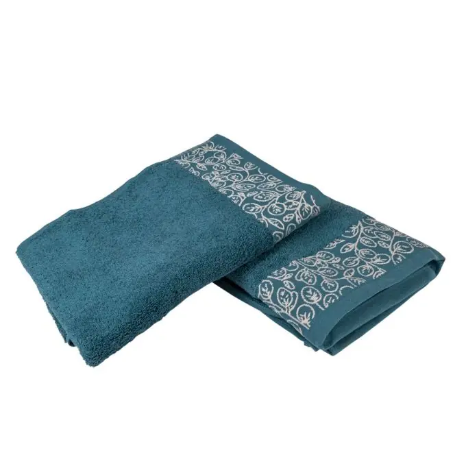 Set of 2 towels with leaf pattern in blue color Direktkauf