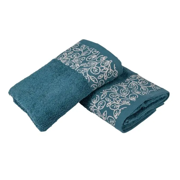 Set of 2 blue shower towels with leaf patterns Preiswert