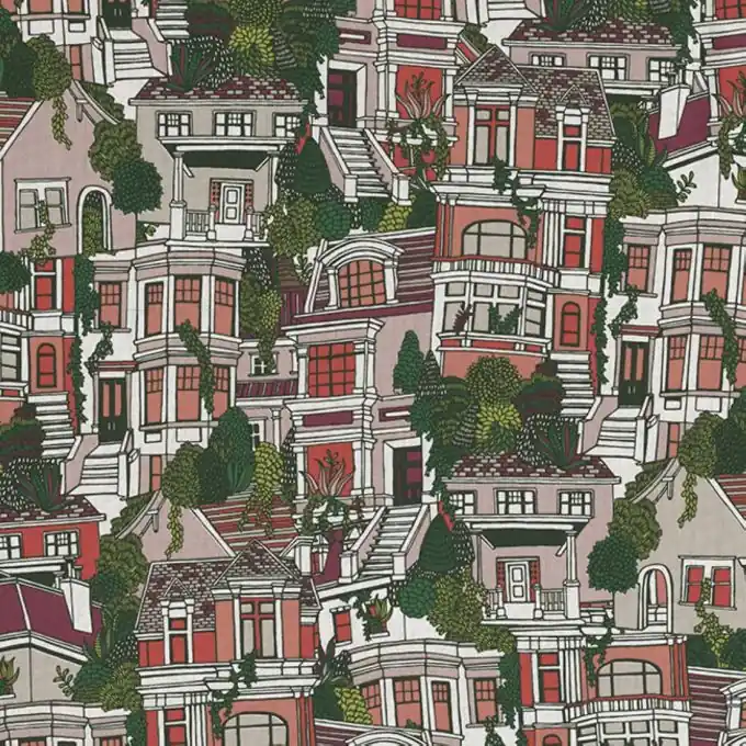 Dekostoff viktorianische Häuser rosa Direktkauf