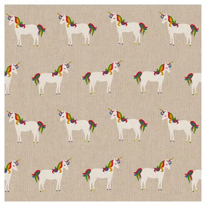 Dekostoff Leinenoptik Einhörner bunt Online Kaufen