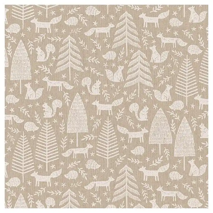 Dekostoff Linenlook Waldtiere Weiß Ab Werk