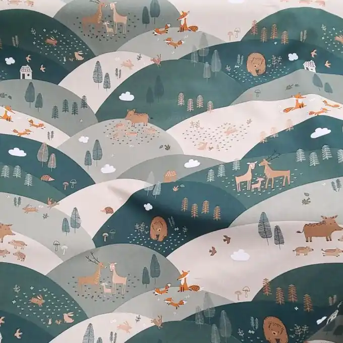 Großhandel Dekostoff Linenlook Landschaft Grün