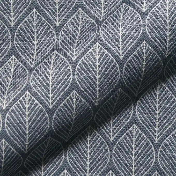 Jacquard Denimblau Blätter Ecru Expressversand