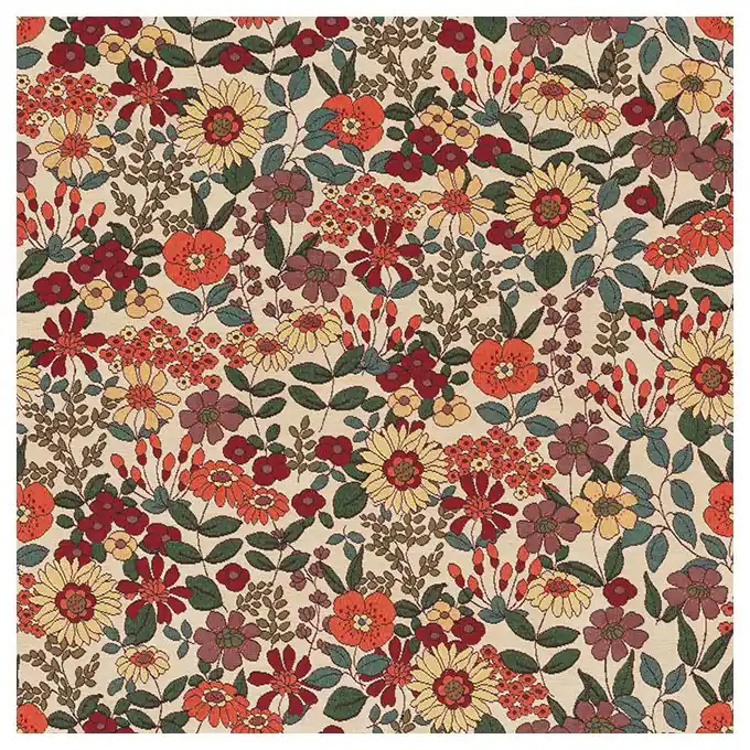 Jacquard-Stoff Flower Power Seventies Ecru Gold Heute Kaufen