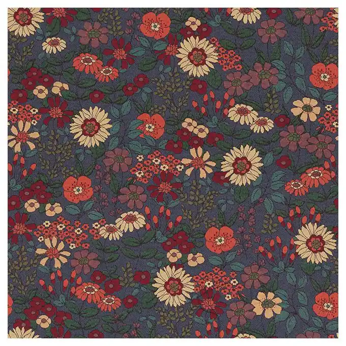 Jacquard-Stoff Flower Power Seventies Marineblau Gold Sonderaktion