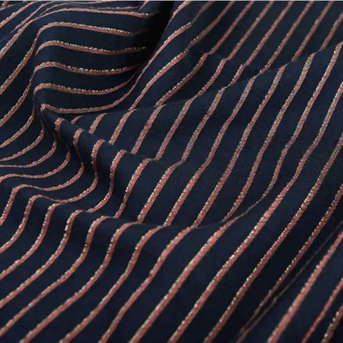 Feine Baumwollviskose Escale Cocktail Blau Kupfer gestreift – Walkie Talkie Preisknaller