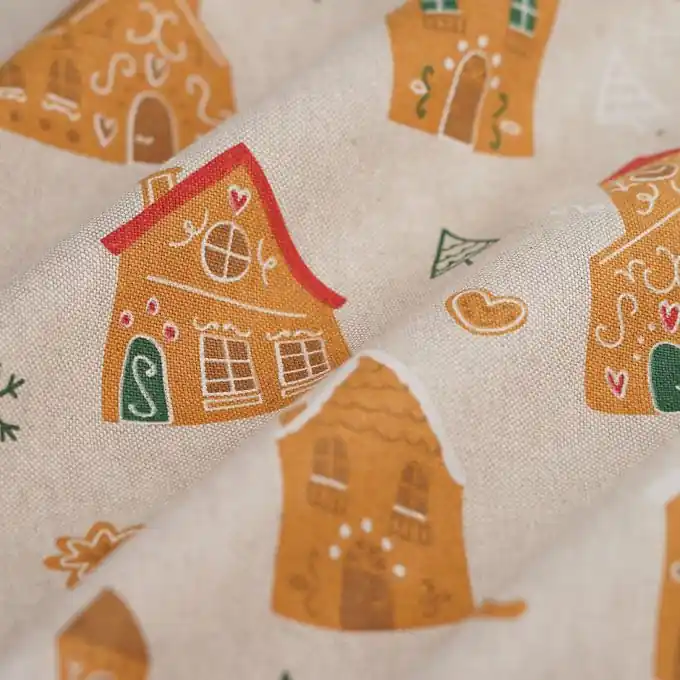 Knallerangebot Dicker Baumwollstoff Weihnachten Leinenoptik Lebkuchen