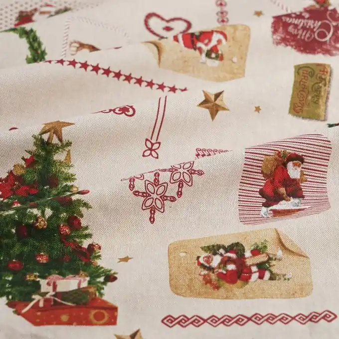 Dicker Weihnachtsstoff Leinenoptik Santa Hohoho Angebot