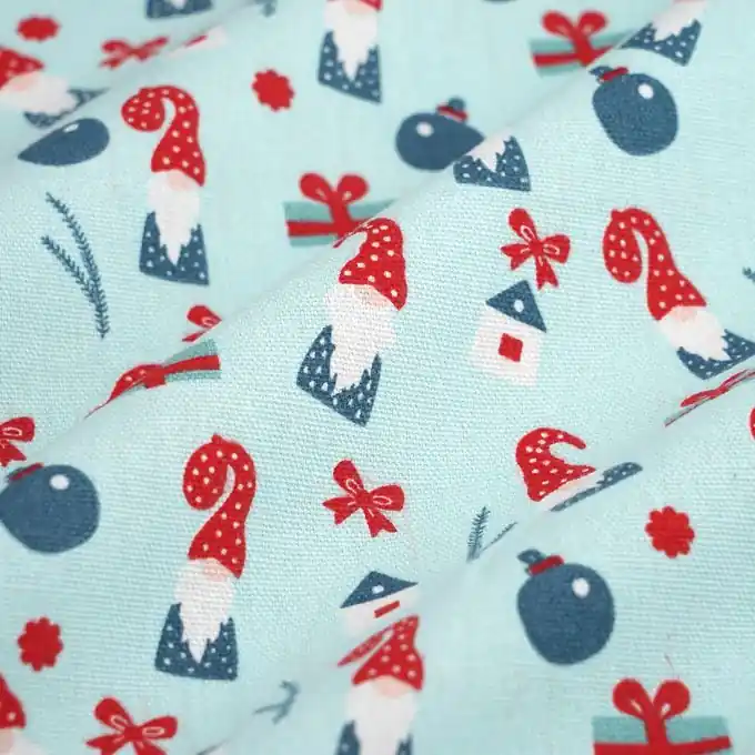 Nur Heute Dicker Baumwollstoff Weihnachtszwerge himmelblau