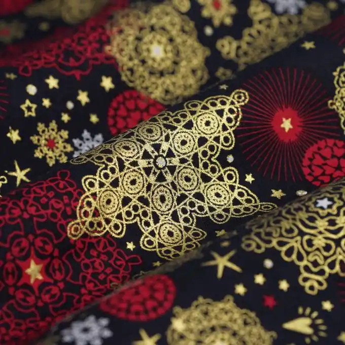 Weihnachtsstoff Schneeflocken Mandala nachtblau gold Neue Kollektion