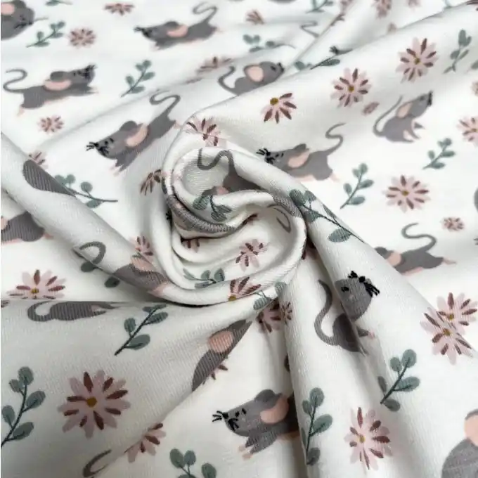 Im Trend Baumwolljersey Mäuse Weiß