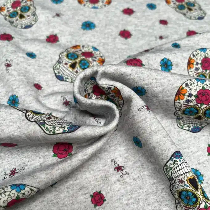Sweatshirtstoff Dìa de los muertos Grau Gratis Versand