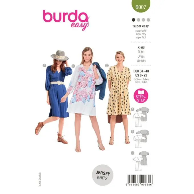 Burda Jersey-Kleid mit V-Ausschnitt und elastischer Taille Super-Preis
