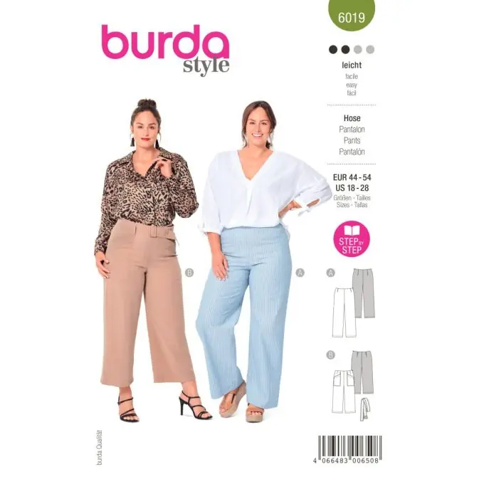 Limited Edition Burda Hosen mit weiten Beinen und Paspelrand – Größen 44-56