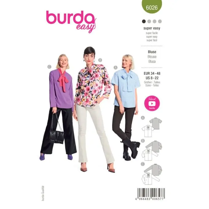 Burda: Locker gebundene Bluse mit Lavallière-Kragen Heißes Angebot