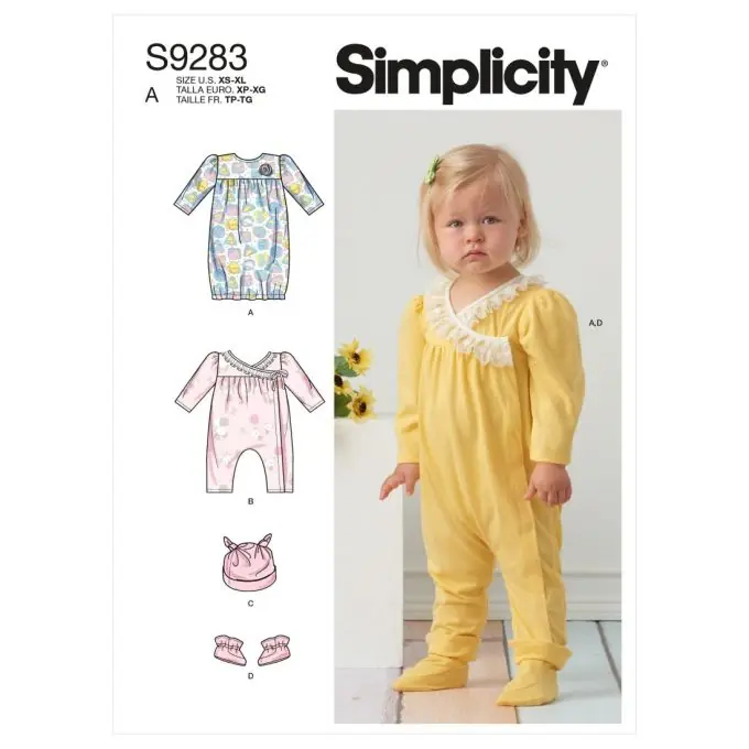 Mittelschweres Strick-Kleid für Babys mit Rüschen und Wickelanzug von Simplicity Billig