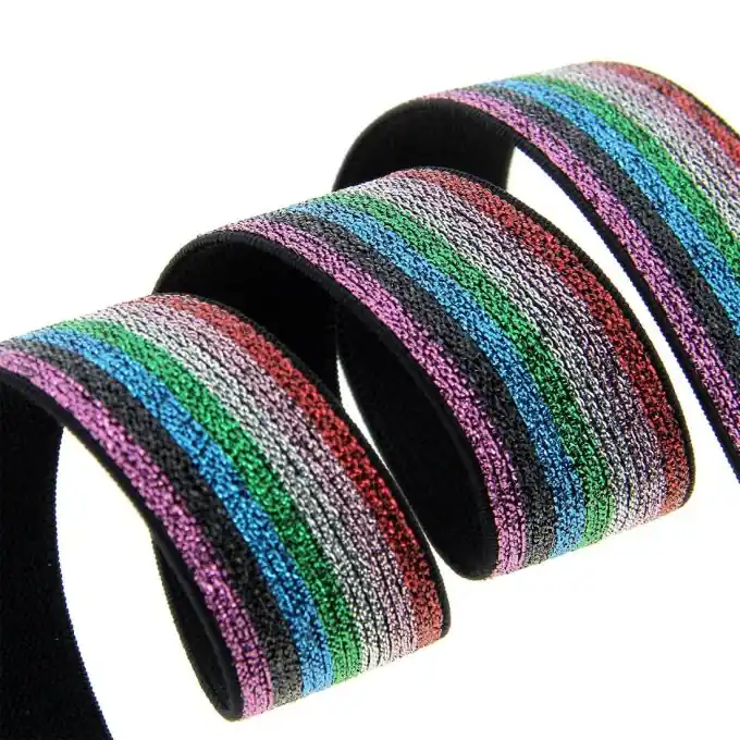 Garantierte Lieferung Gummiband Lurex Regenbogen 25 mm