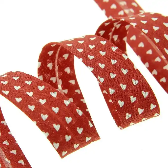 Schrägband Herzen Rot 20 mm Schneller Versand