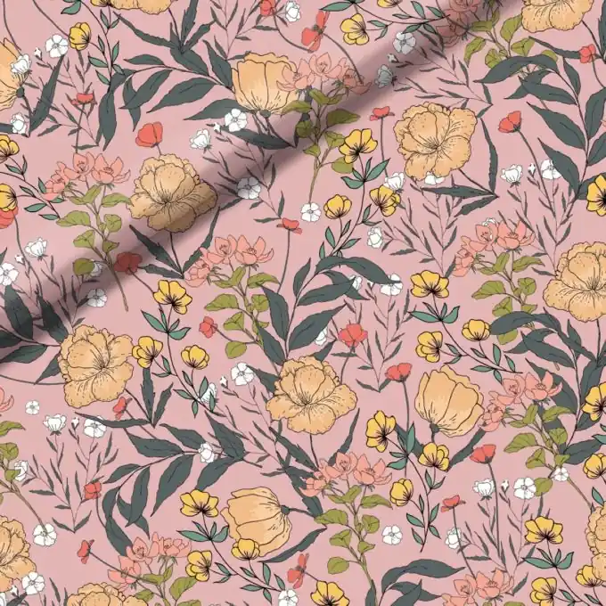 French Terry Sweat Pfirsich Sommerblumen – See You At Six Exklusiv