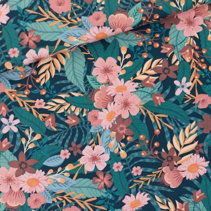 Gabardine Baumwollstoff Blau Blumenmuster 150cm – See You At Six Knallerangebot