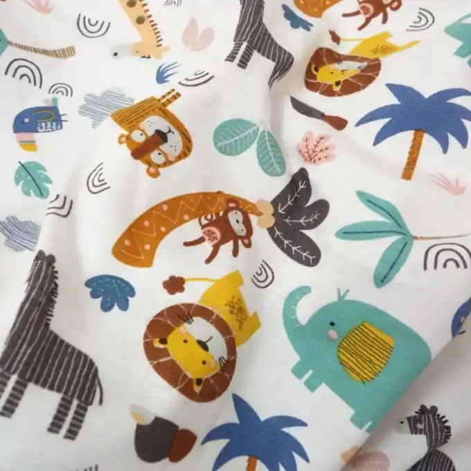 Online Kaufen Baumwolljersey lustige Dschungeltiere weiß