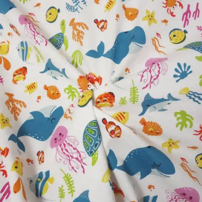 Baumwolljersey fröhliche Unterwasserwelt weiß Geld-Zurück-Garantie
