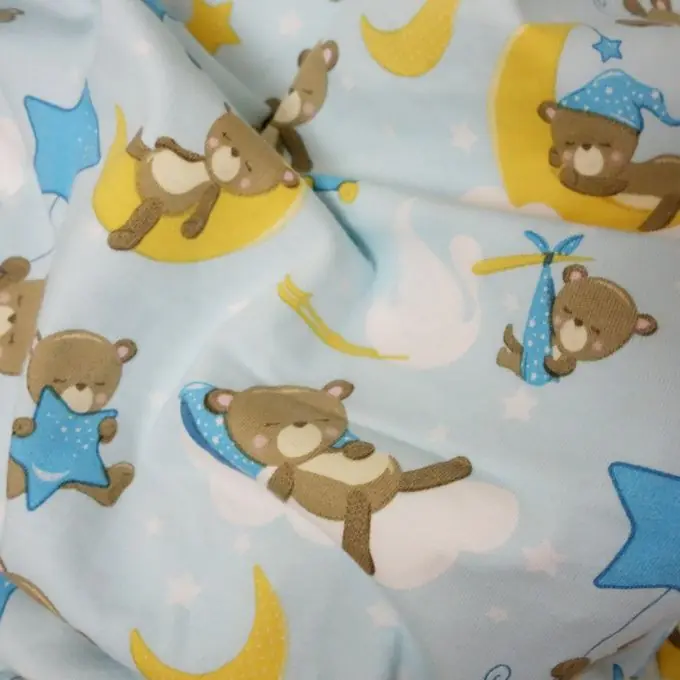 Strickstoff Jersey 100% Baumwolle Himmelblau Bär Wolke Preisreduziert