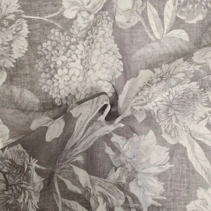 Gardinenstoff Etamin Taupe Blumen 300 cm Rabatt