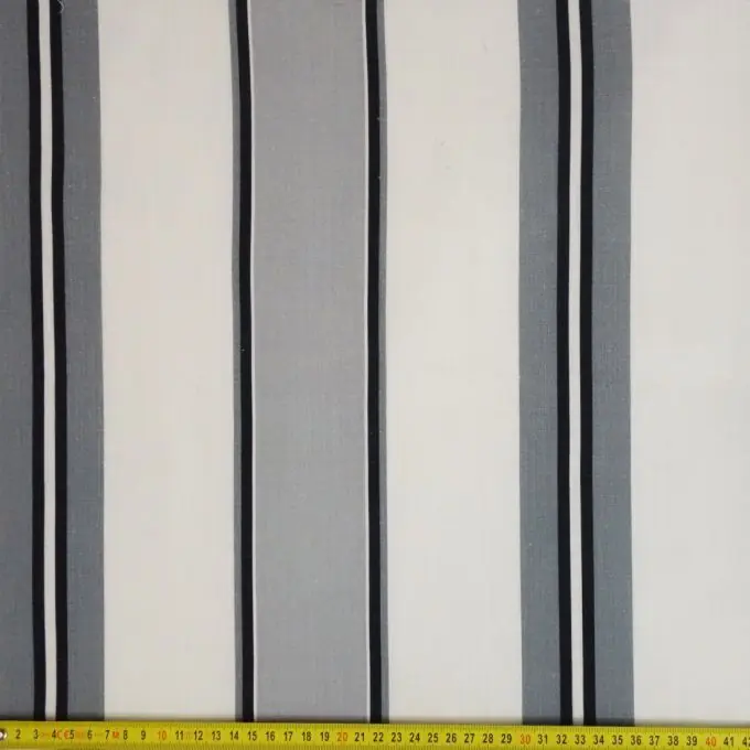 Günstig Slub Stoff Weiß mit Breiten Grau-Schwarzen Streifen, 140cm