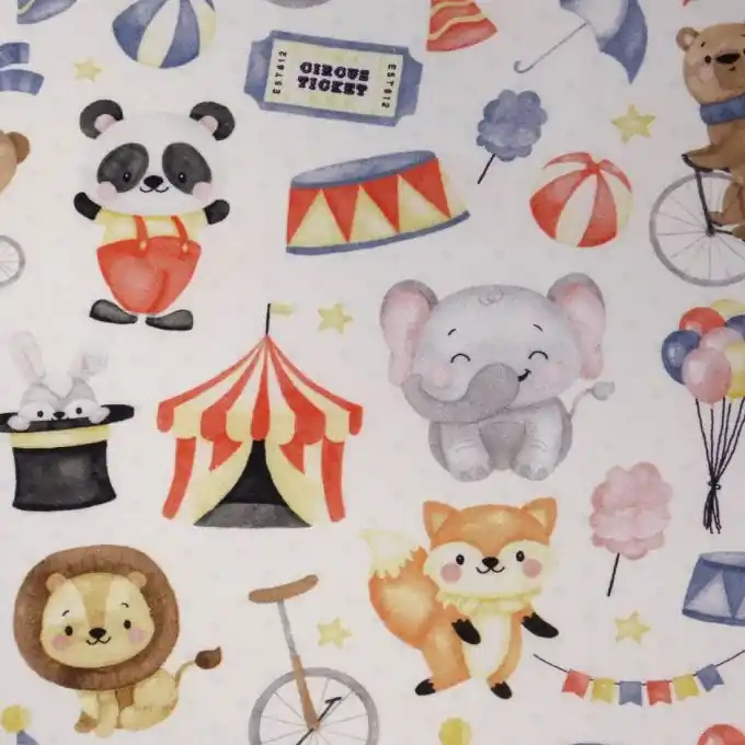 Dekostoff Baumwolle Zirkustiere Weiß Wochenendangebot