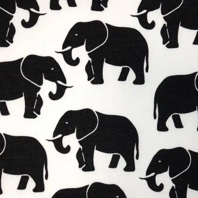 Dekostoff Baumwolle Weiß Elefanten Schwarz Ausverkauf