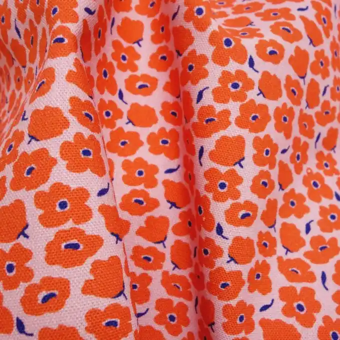 Cretonne-Stoff Baumwolle Blumenfeld rot-rosa Markenware