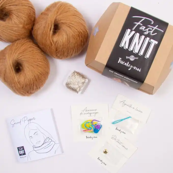 Komplettstrickset für personalisierten Schlauchschal mit Mohair und Seide Markenware