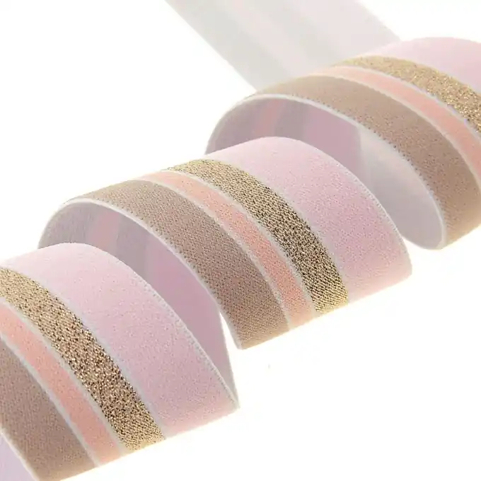 Preis Gesenkt Gummiband Lurex Beige/Rosa gold 40 mm