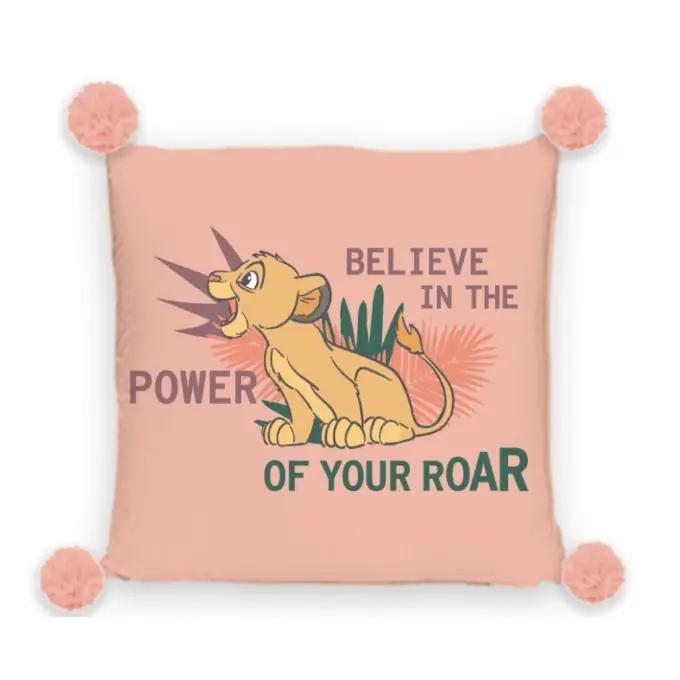 Kracherpreis Kissen Simba aus Baumwolle mit Pfirsich-Pompons 45×45 – Disney