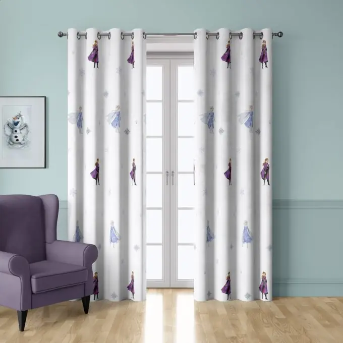 Saisonangebot Vorhang Die Eiskönigin weiße Schneeflocken 140×280 – Disney