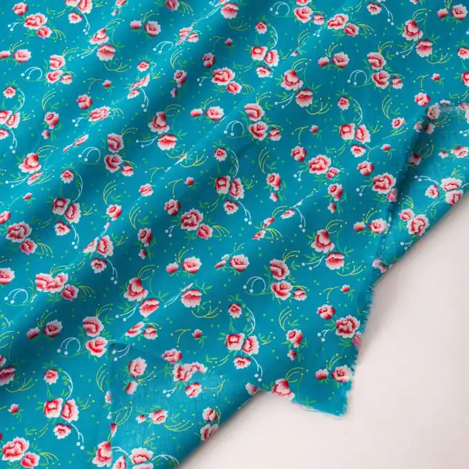 Top-Qualität Baumwollstoff mit glänzender Beschichtung Pivoine Türkis – Petit Pan