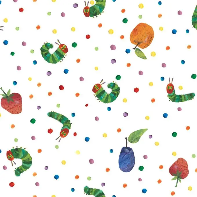 Ausverkauf Baumwollstoff die kleine Raupe nimmersatt Weiß