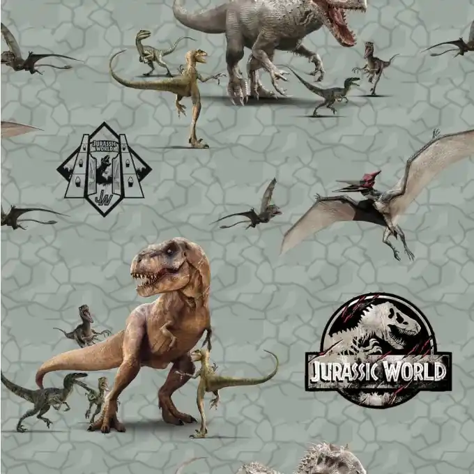 Online Kaufen Baumwollstoff Dinosaurier Jurassic World Grün/Grau