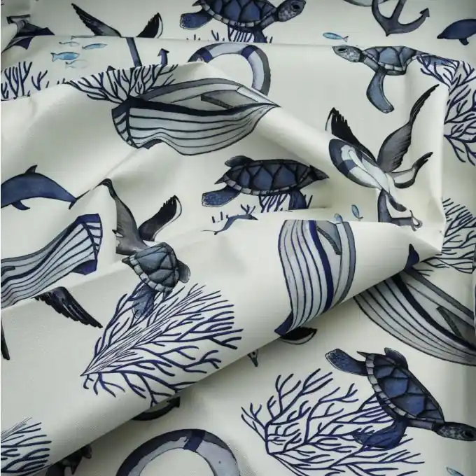 Must-Have Outdoorstoff maritimer Print Blau/Ecru wasserabweisend Teflon® 160cm