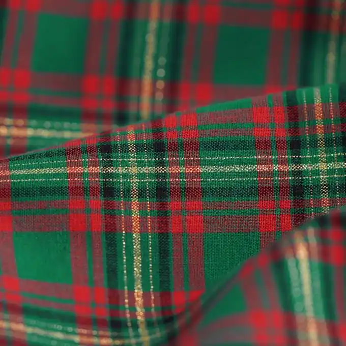 Gewebter Stoff Karo grün rot gold Ab Werk