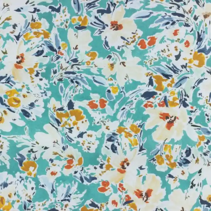 Baumwoll-Popeline Dashwood blau Blumenaquarell Markenware