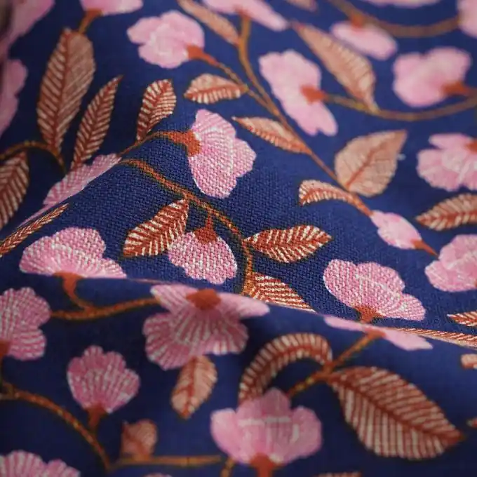 Jetzt Kaufen Dicker Baumwollstoff Linenlook Kirschen Blau