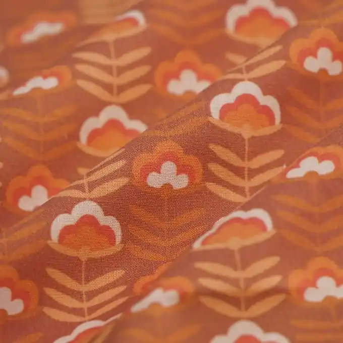 Neue Kollektion Cretonne Blumen Kelly Orange/Braun