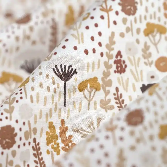 Exklusiv Cretonne-Stoff Blumen Belia braun écru