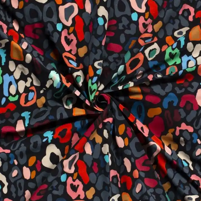 Baumwolljersey buntes Leopardenmuster schwarz Letzte Chance